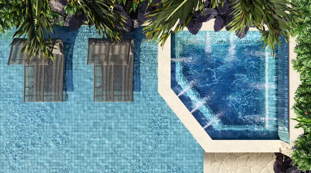 Perspectiva ilustrada da hidromassagem do Claris Clube
